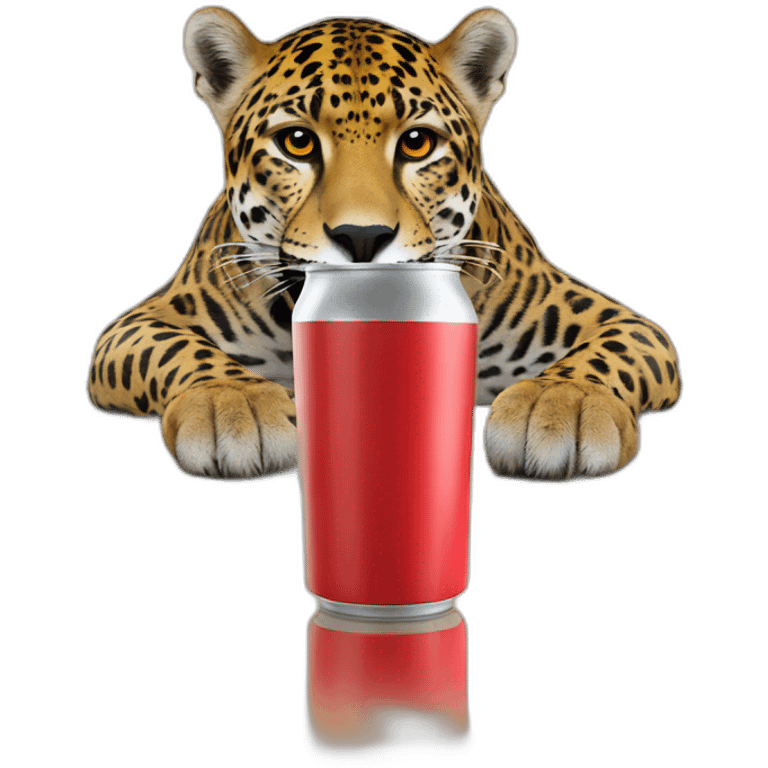 a jaguar drinking a black and red energy drink emoji