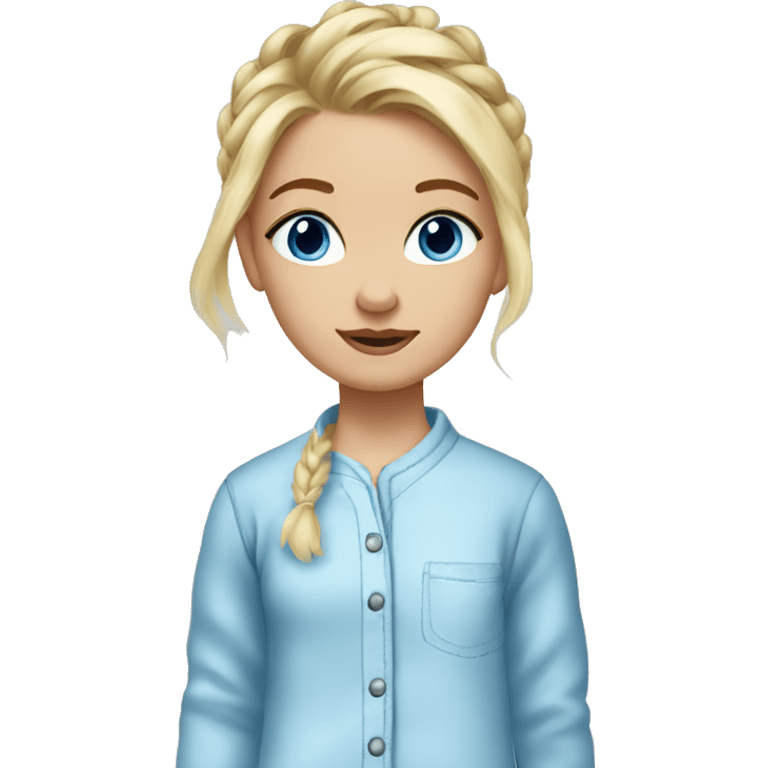 Blond girl with a messy bun pjs blue eyes emoji