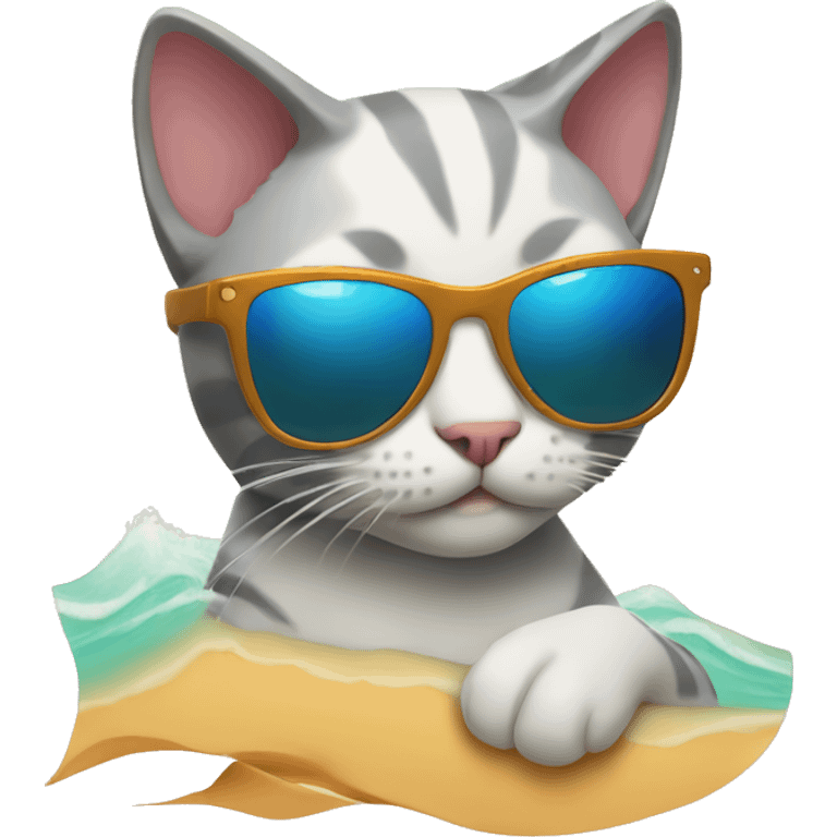 cat with sunglasses at the beach emoji