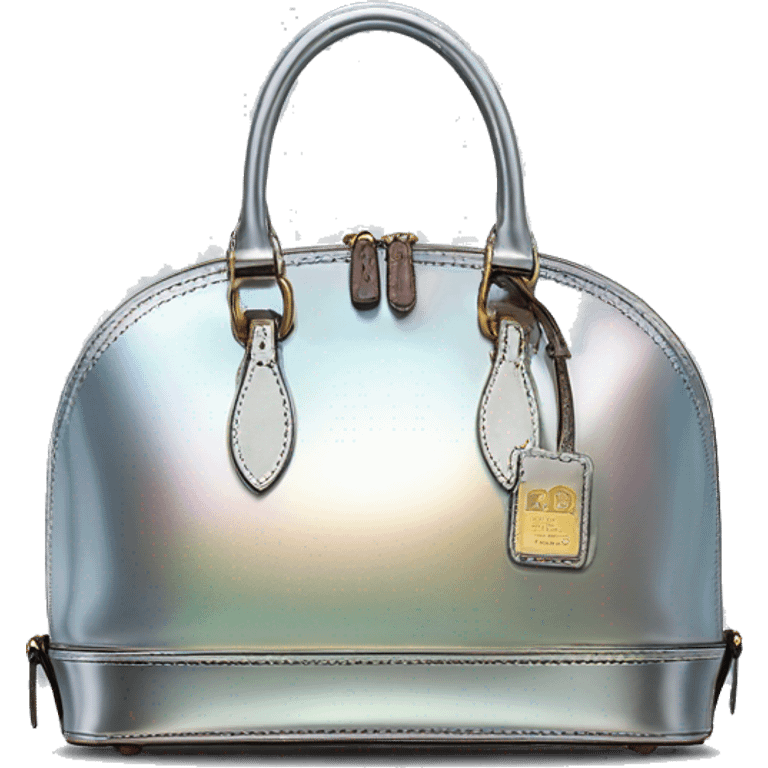 Realistic silver iridescent dome shaped Dooney and Bourke satchel purse isolated.  emoji