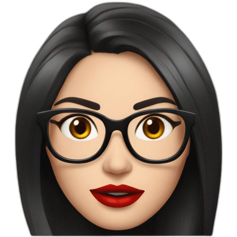 megan fox in a suit with big black glasses, showing a red card, realistic emoji