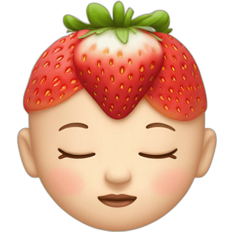 Baby face sleeping with eyes closed with a strawberry on top of the head emoji