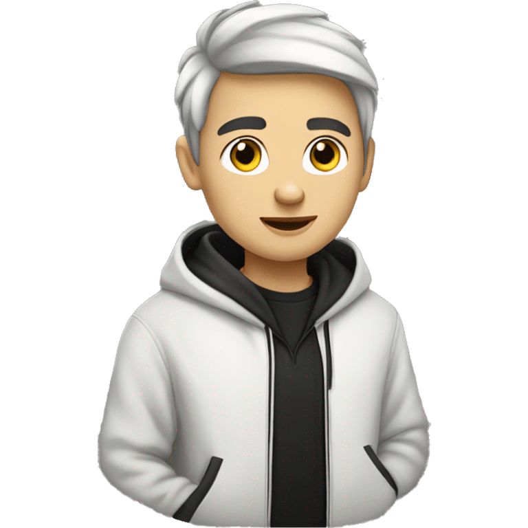 a student boy in 20 years with skin white and black hair and dress a hoodie  emoji