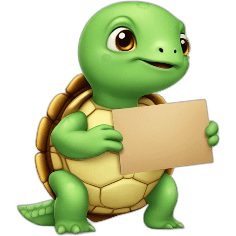 A cute little turtle with a card ”please calm down” emoji