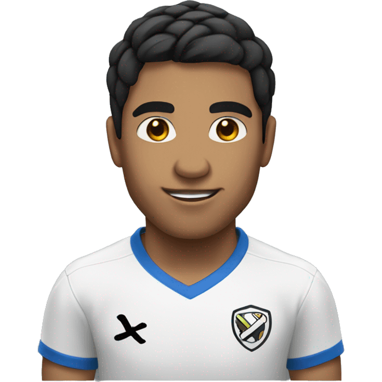 Man with medium tan skin with black hair and dark brown eyes playing soccer emoji