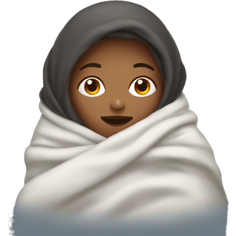 woman covering herself from the cold with a blanket emoji