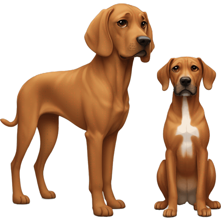 white male with long rainbow colored hair standing alongside a brown rhodesian ridgeback emoji