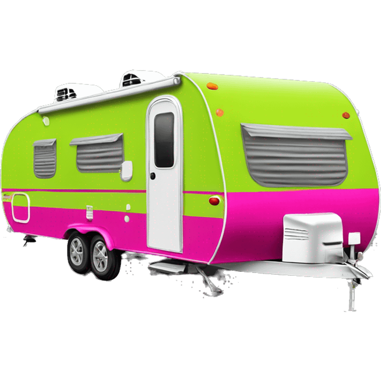 Realistic lime green and hot pink camping travel trailer isolated.  emoji