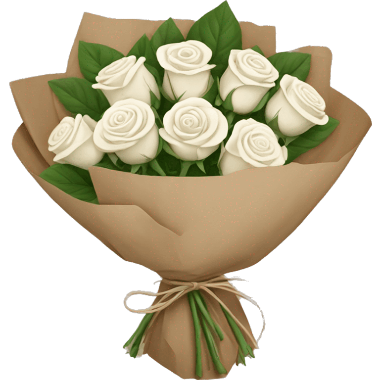 white roses bouquet in brown paper emoji