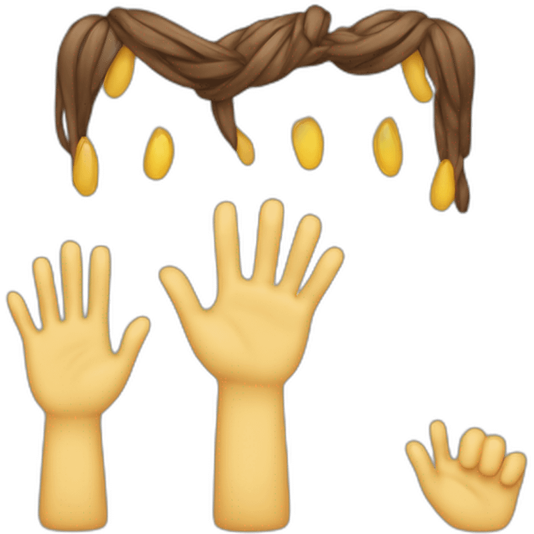 Palabra “Gracias” con manos abiertas llenas de bendiciones emoji