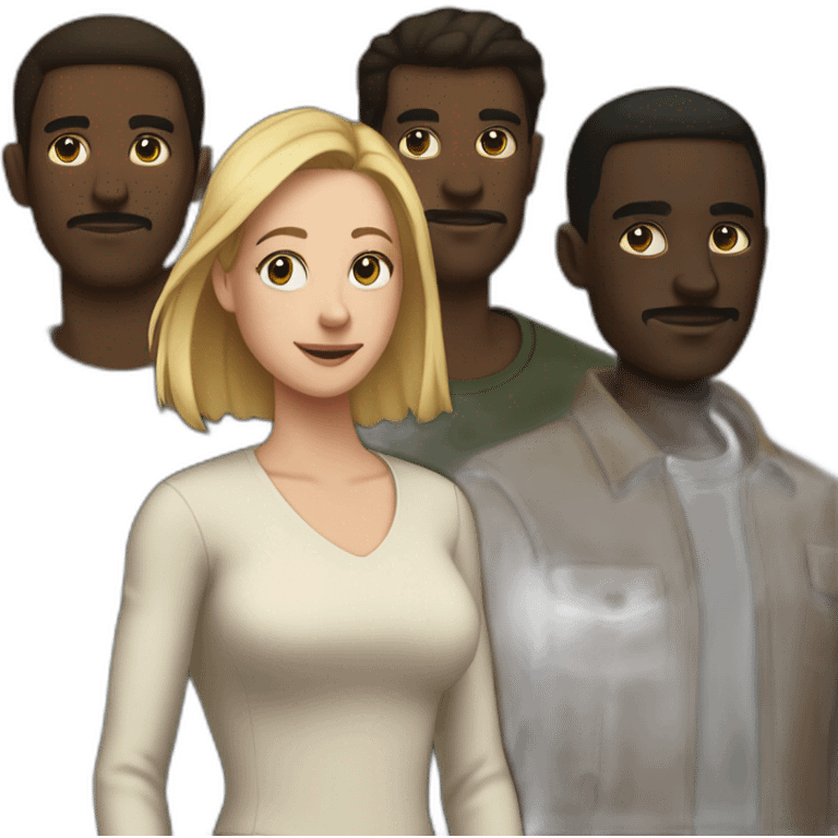 six dark-skinned men stand behind a pale woman emoji