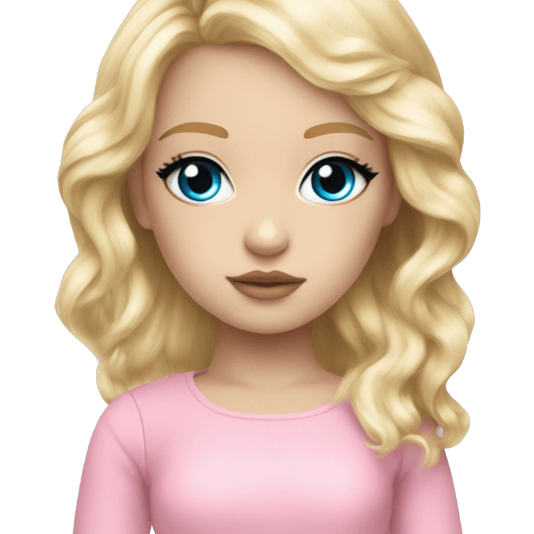 ocean blue doll eyes, blonde hair, feminine, pink, girl, angelic emoji