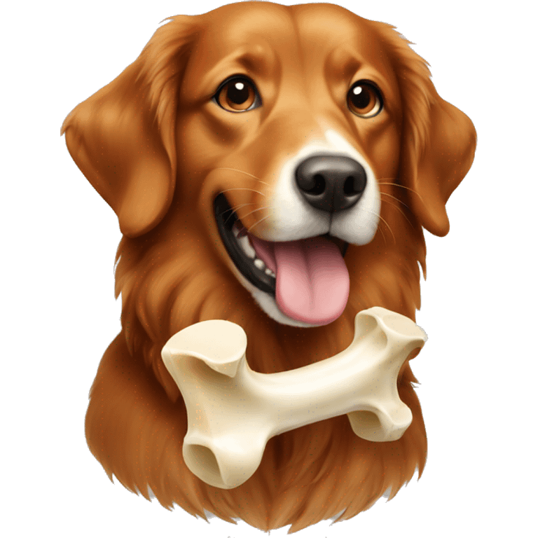 A toller with a bone in there mouth emoji