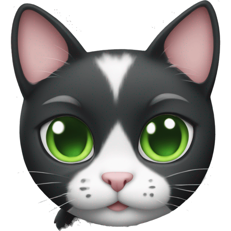  Black and white cat with green eyes holding a heart emoji