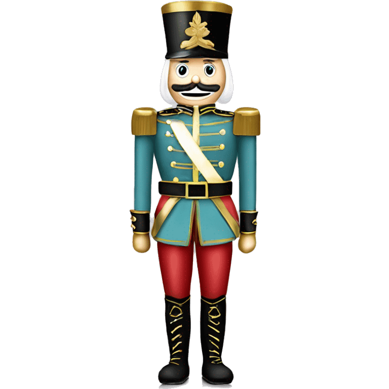 Realistic full body pastel christmas nutcracker soldier with metallic gold hat and boots. emoji