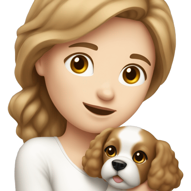 Light brown hair girl with bishon frise dog in her hands  emoji