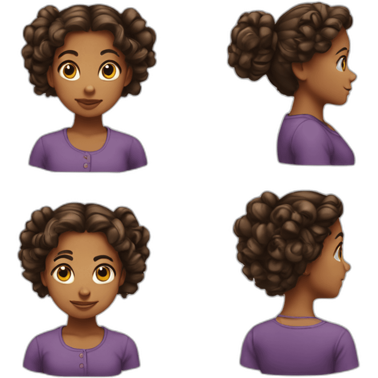 Face of a Medium Brown skin ton girl child with curly hair tied into a bun emoji