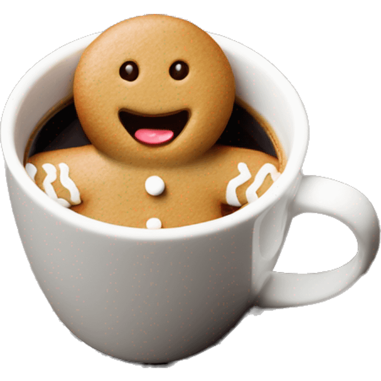 Gingerbread man sitting in white cup of coffee emoji