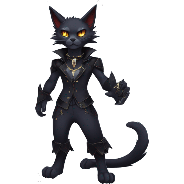 cool edgy anthro fantasy dark-shadow-themed animal vampiric cat hybrid Fakemon  with a collar full body emoji