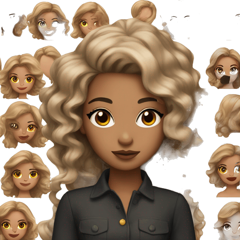 Girl with caramel skin brown eyes wavy black hair and makeup emoji