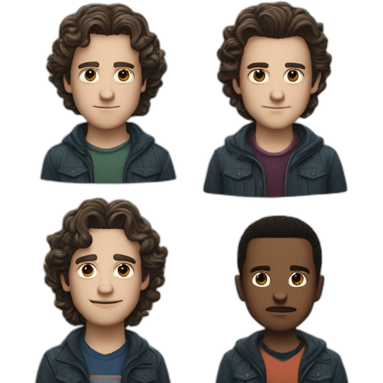 Joseph Quinn Eddie Munson  with dark curled long hair stranger things emoji