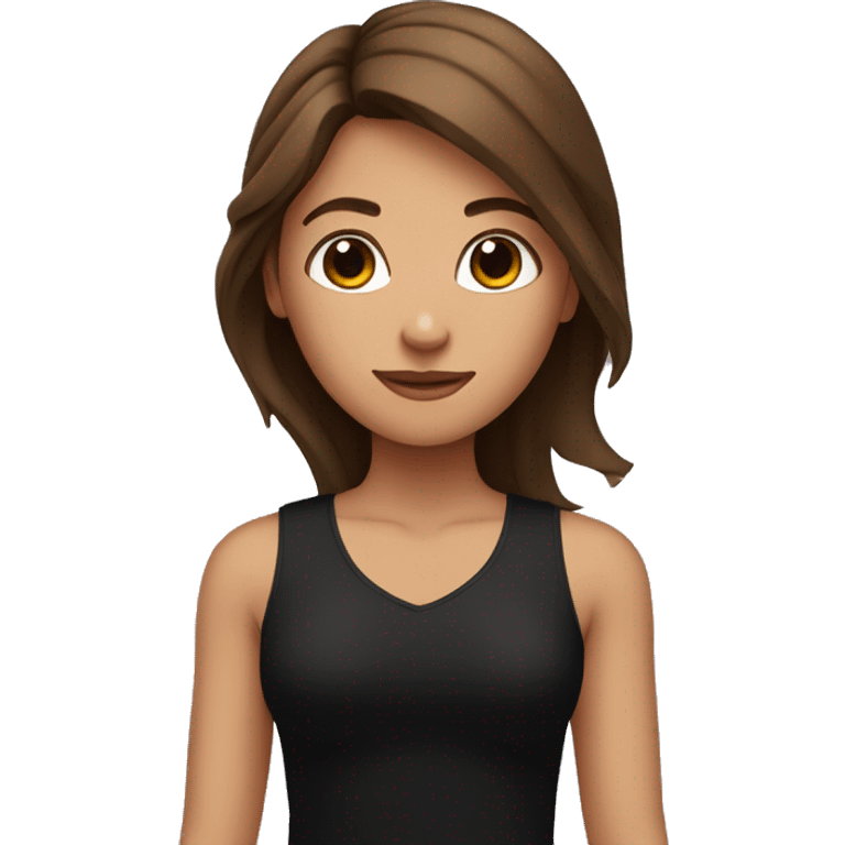 girl with brown hair shows the heart with her hands in black tops emoji