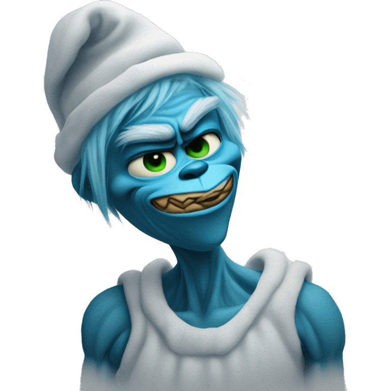 blue grinch with a text under it saying “that feeling when knee surgery is tomorrow” emoji