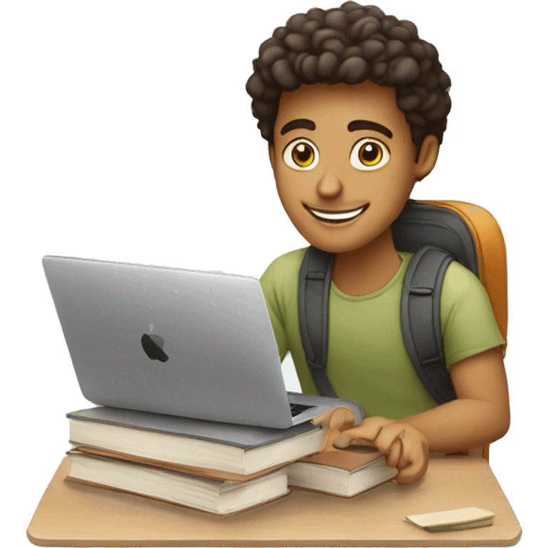 Generate me an emoji of a guy with book and macbook ( student ). He looks happy  emoji