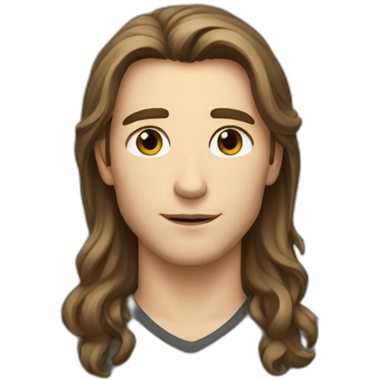 young white man with brown semi-long hair and brown eyes emoji