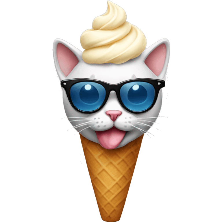 Cat with sunglasses eating icecream  emoji