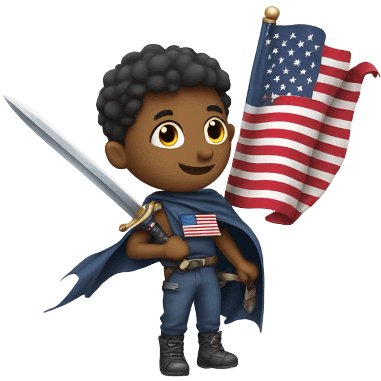 boy holding usa flag with sword and wings emoji