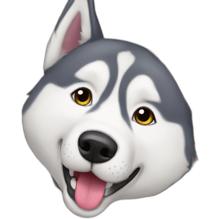 Gray Siberian Husky eating a lot of food gets fat emoji