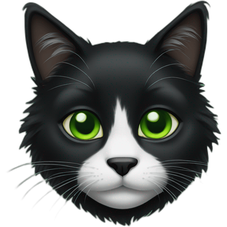 Black furry cat green eyes emoji