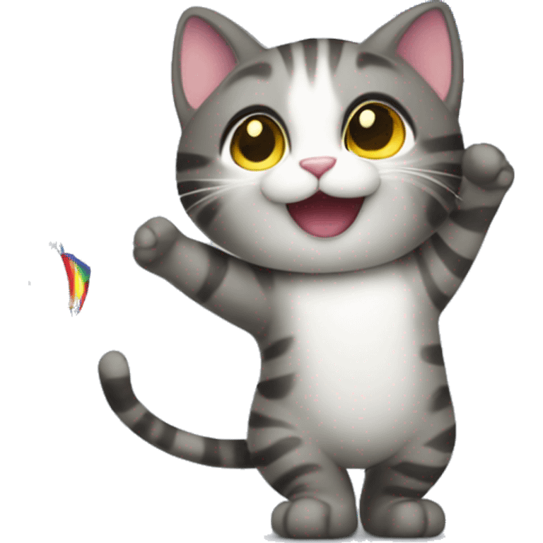 Cat waving a Rainbow flag emoji