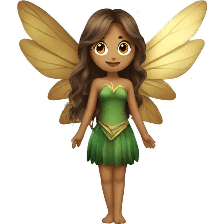 big wings, Beautiful, fairy, gold, brown, dark green, green, long hair emoji