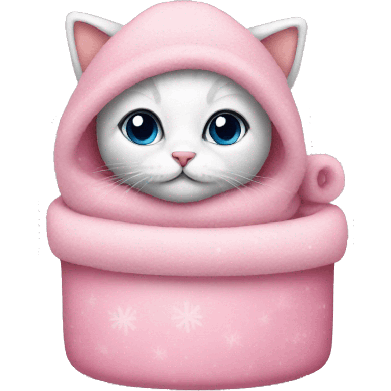 Cozy Christmas kitten wearing pink emoji