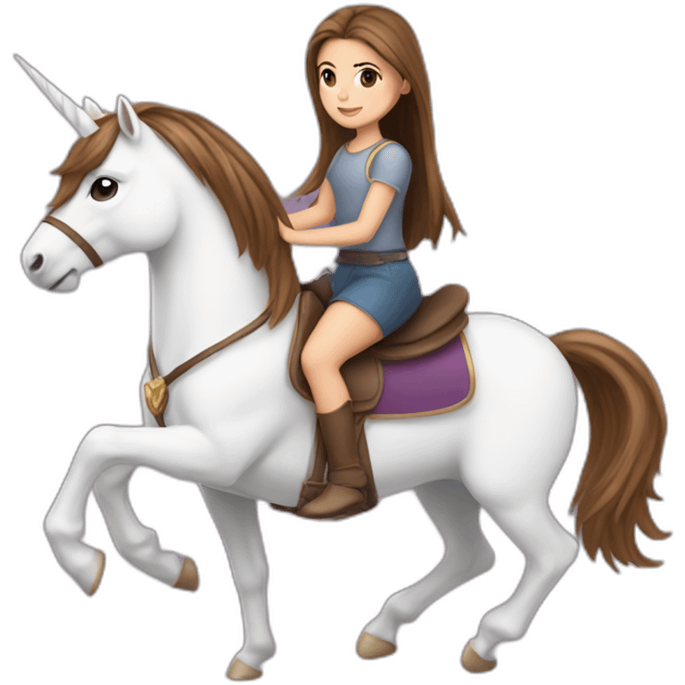 Girl with brown straight hair past shoulders and brown eyes riding a unicorn  emoji