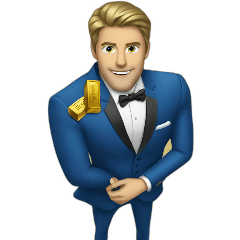 Posh-man-with-blue-suit-offering-goldbar emoji