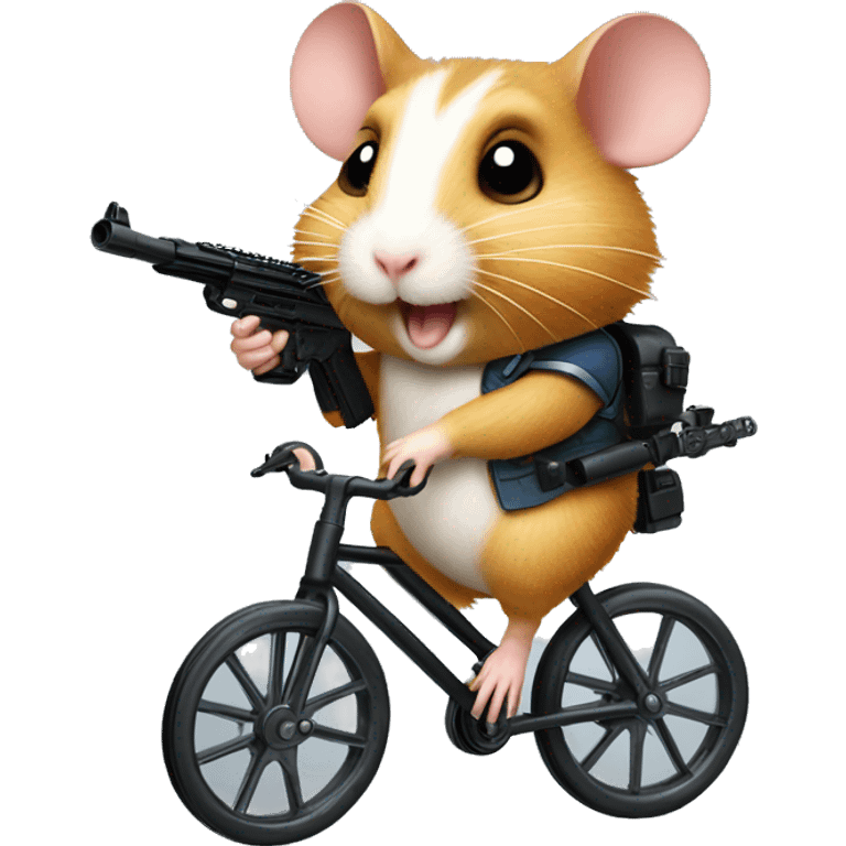 Hamster riding a unicycle with machine guns emoji