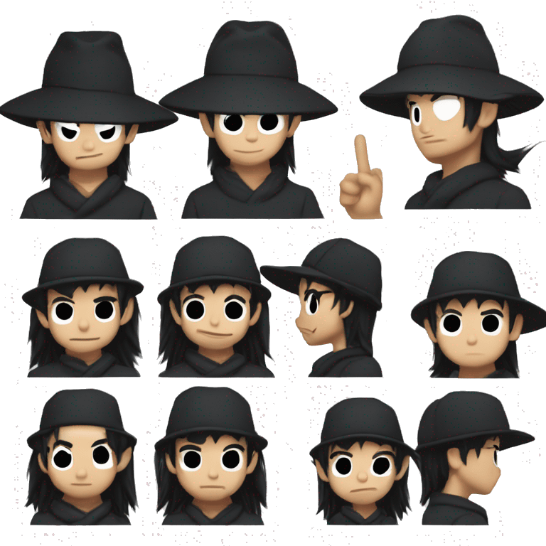 Goku black hair with a mac book , make this guy wearing black hat and don't make it look like chinese,  emoji