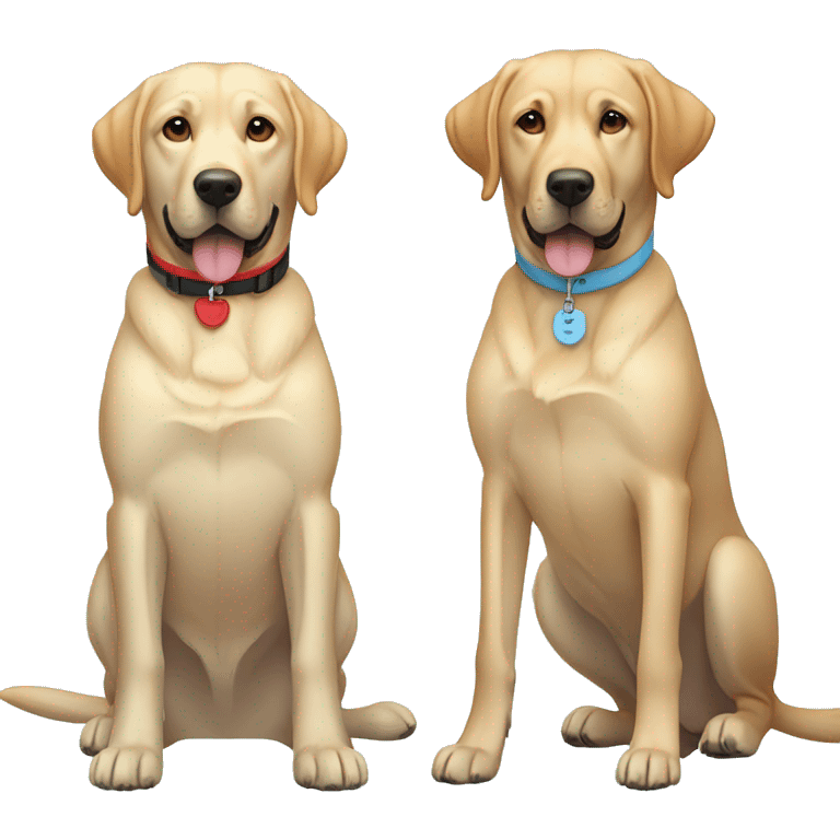 labrador on the left with red collar, labrador on the right with light blue collar. emoji