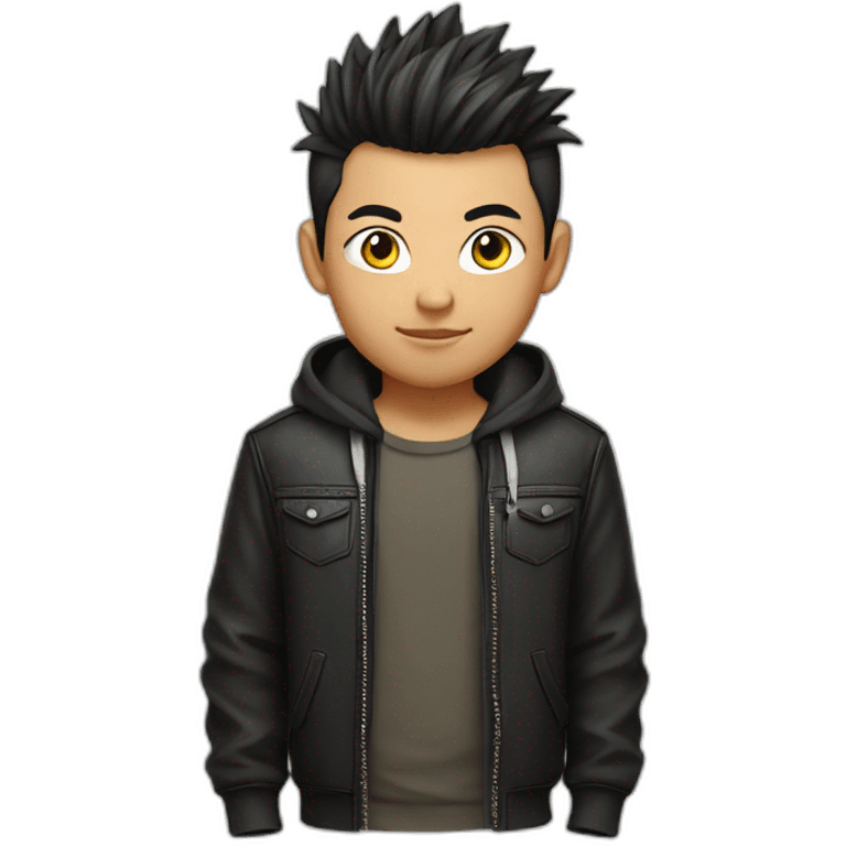 asian boy mohawk hair leather hoodie emoji