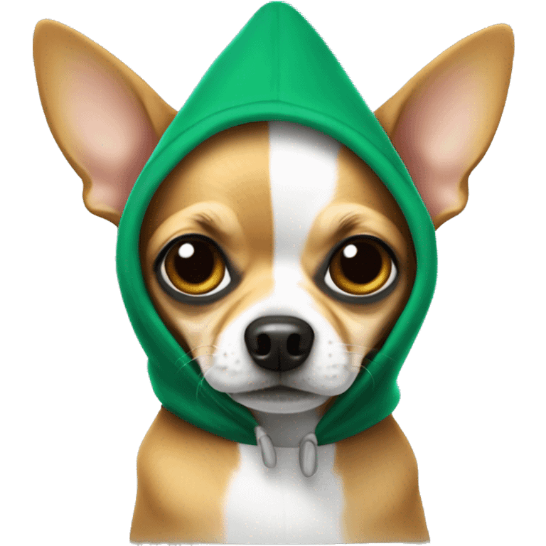 Chihuahua with wearing hoodie with a mexican hat and mostacho emoji