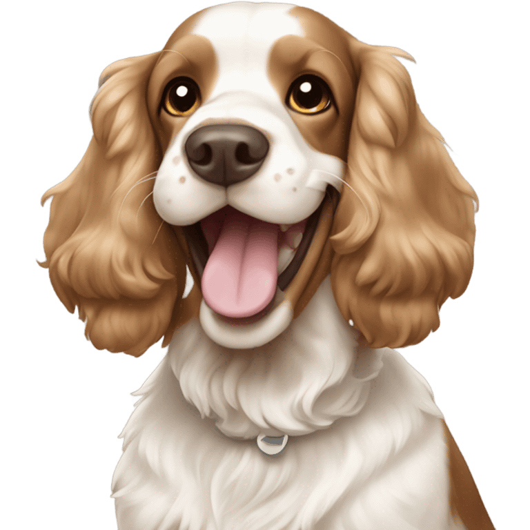 Light Brown and white cocker spaniel smiling  emoji