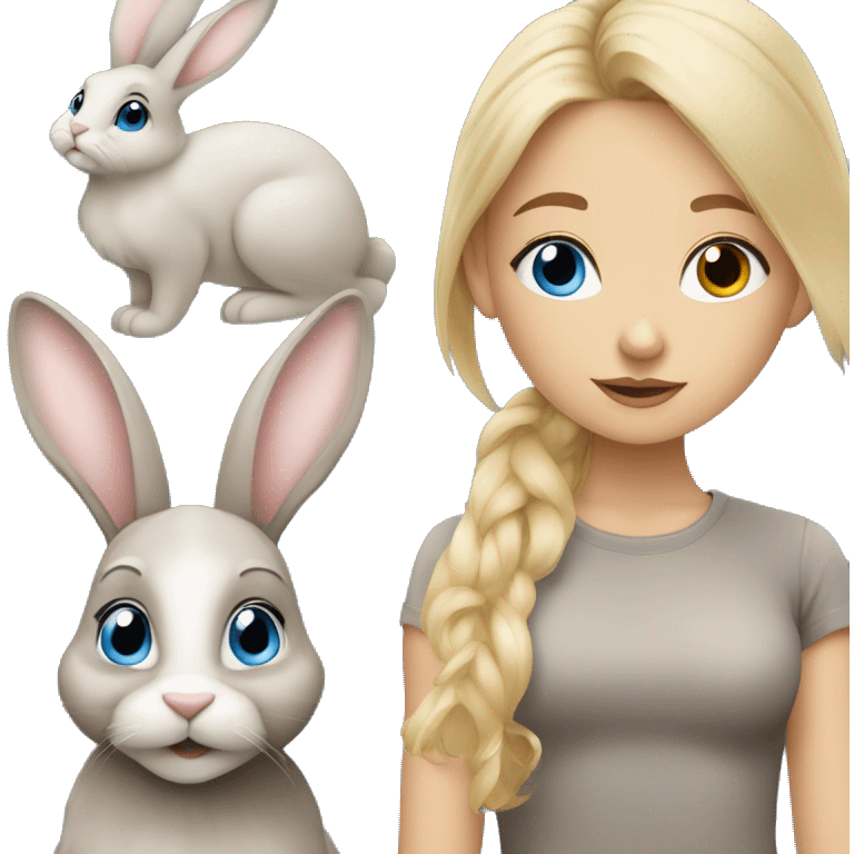 Blonde girl blue eyes with two bunny brown and grey emoji