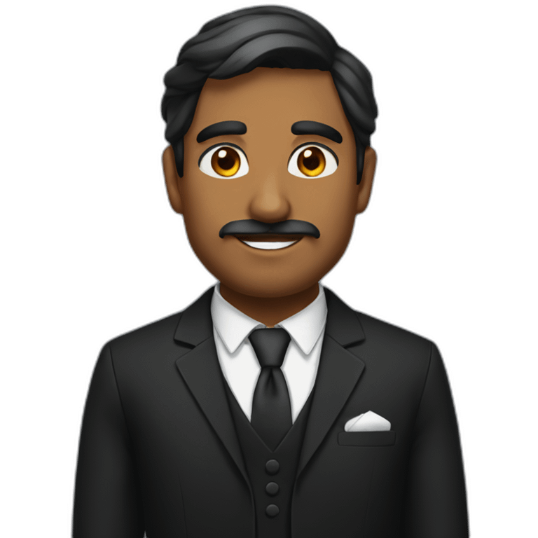 brown indian man with little bit of facial hair wearing bow tie and black suit emoji