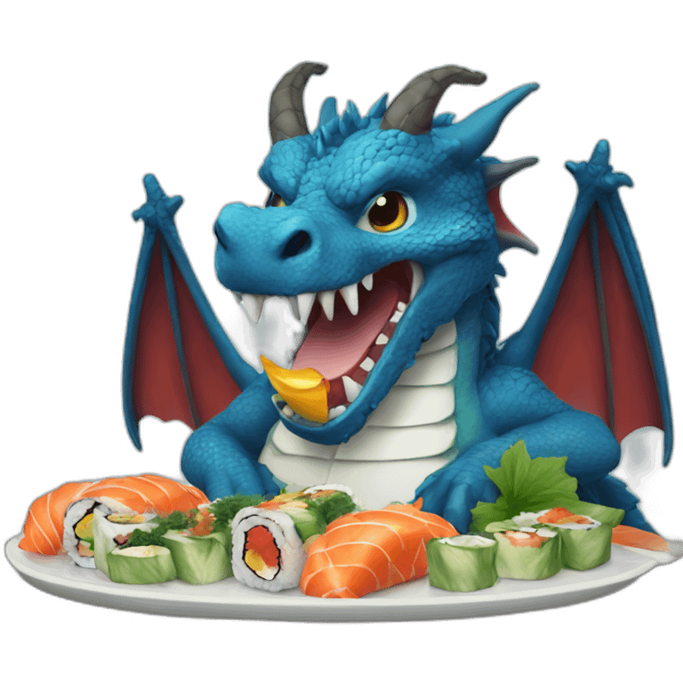 a blue dragon eating sushis emoji