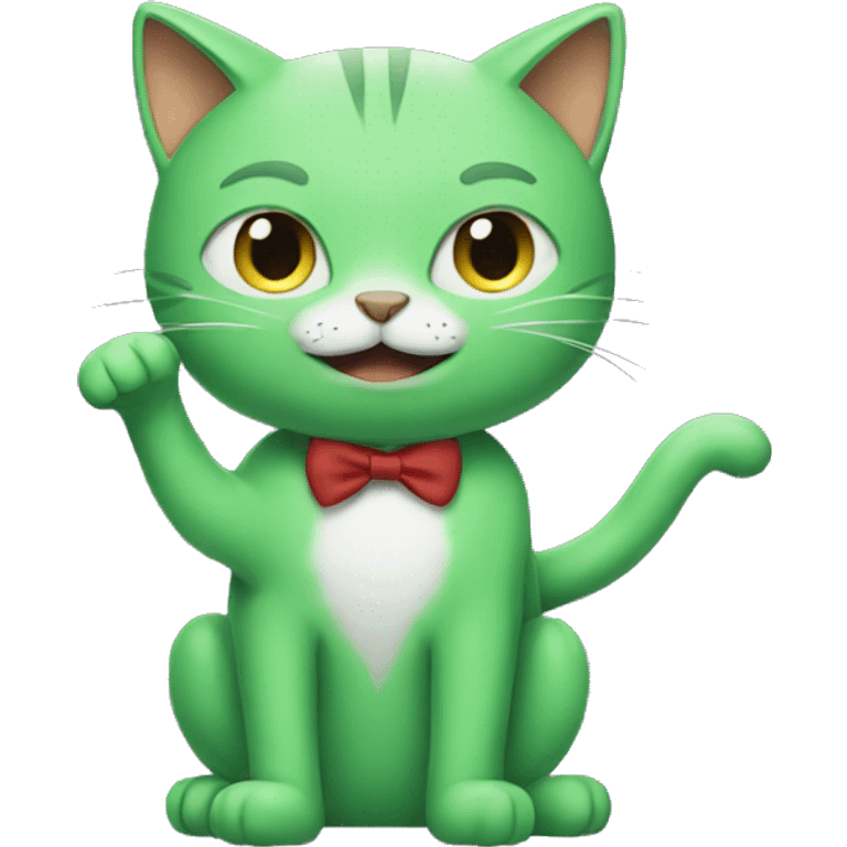 a green cat playing a trumpt emoji