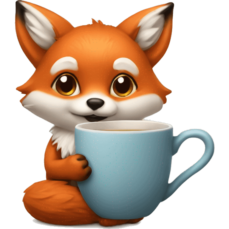 Cute little fox holding a mug in his paws emoji