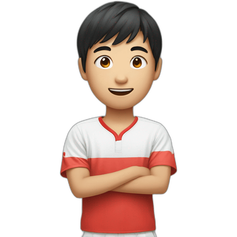 cute Asian boy with table tennis emoji